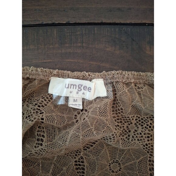 Umgee Womens Crop Top  Medium Brown Lace Flutter Sleeves Crochet USA Boho Y2K - Picture 4 of 9
